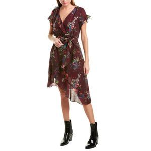 PARKER Floral Faux Wrap Asymmetrical Midi Dress Size Medium NWT